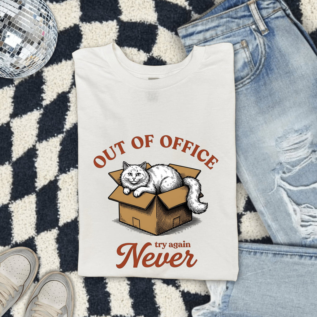 Cat Box Shirt Cat Humor Gift Women Hand Drawn Tee Cat Carrier T-Shirt Cat Fan Feline Tshirt Funny Graphic Vintage Cardboard Box Tshirt