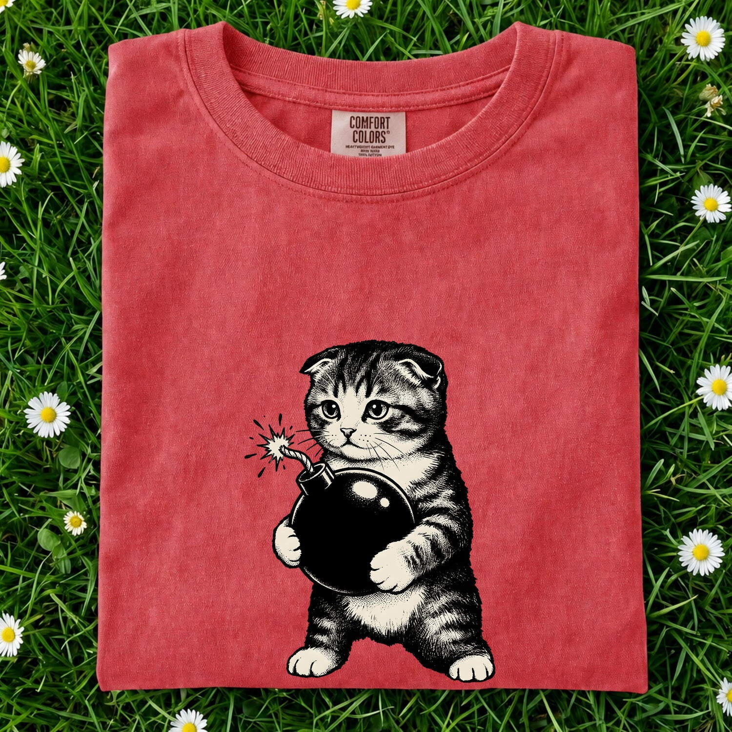 Cat Bomb Shirt Cat Joke Gift Women Retro Tee Feline T-Shirt Cat Fan Kitty Tshirt Humor Graphic Sketch Wick Tshirt