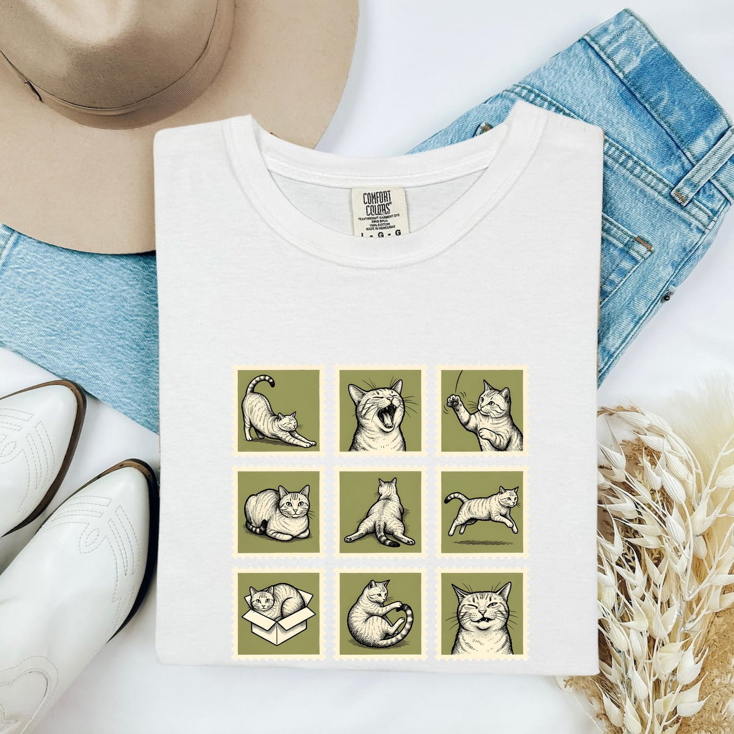 Cat Postage Shirt Cat Pet Gift Women Doodle Tee Stamp T-Shirt Cat Fan Feline Tshirt Animal Graphic Minimalist Crate Tshirt