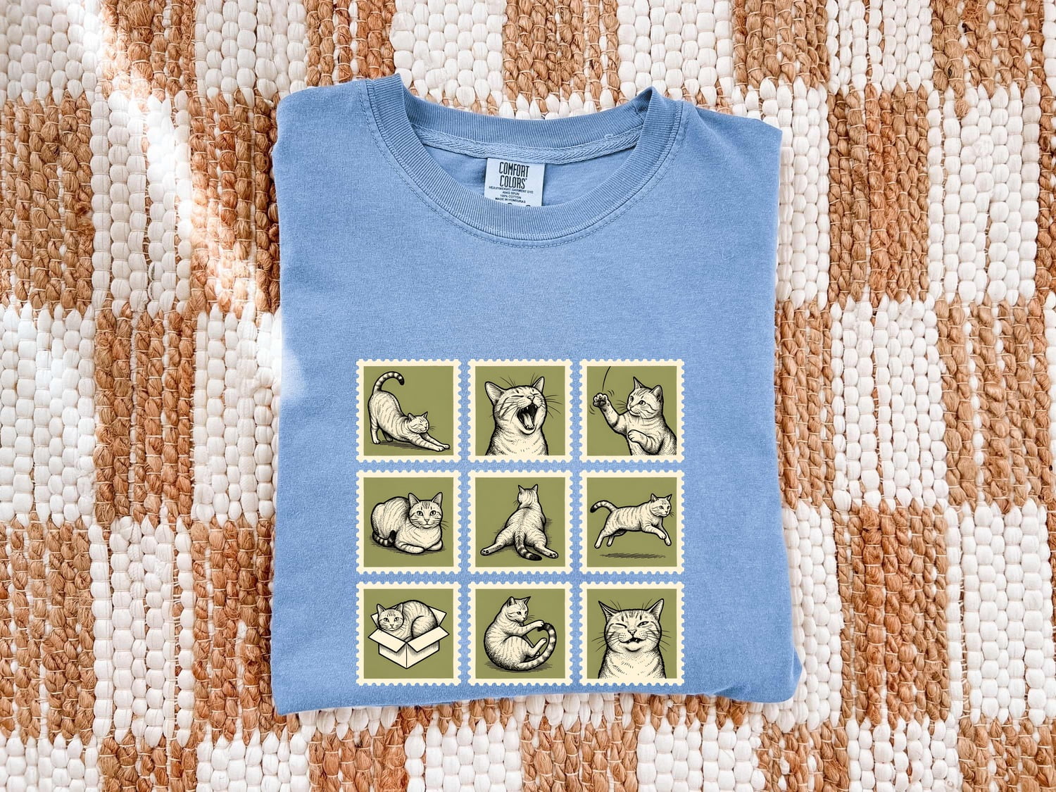 Cat Postage Shirt Cat Pet Gift Women Doodle Tee Stamp T-Shirt Cat Fan Feline Tshirt Animal Graphic Minimalist Crate Tshirt