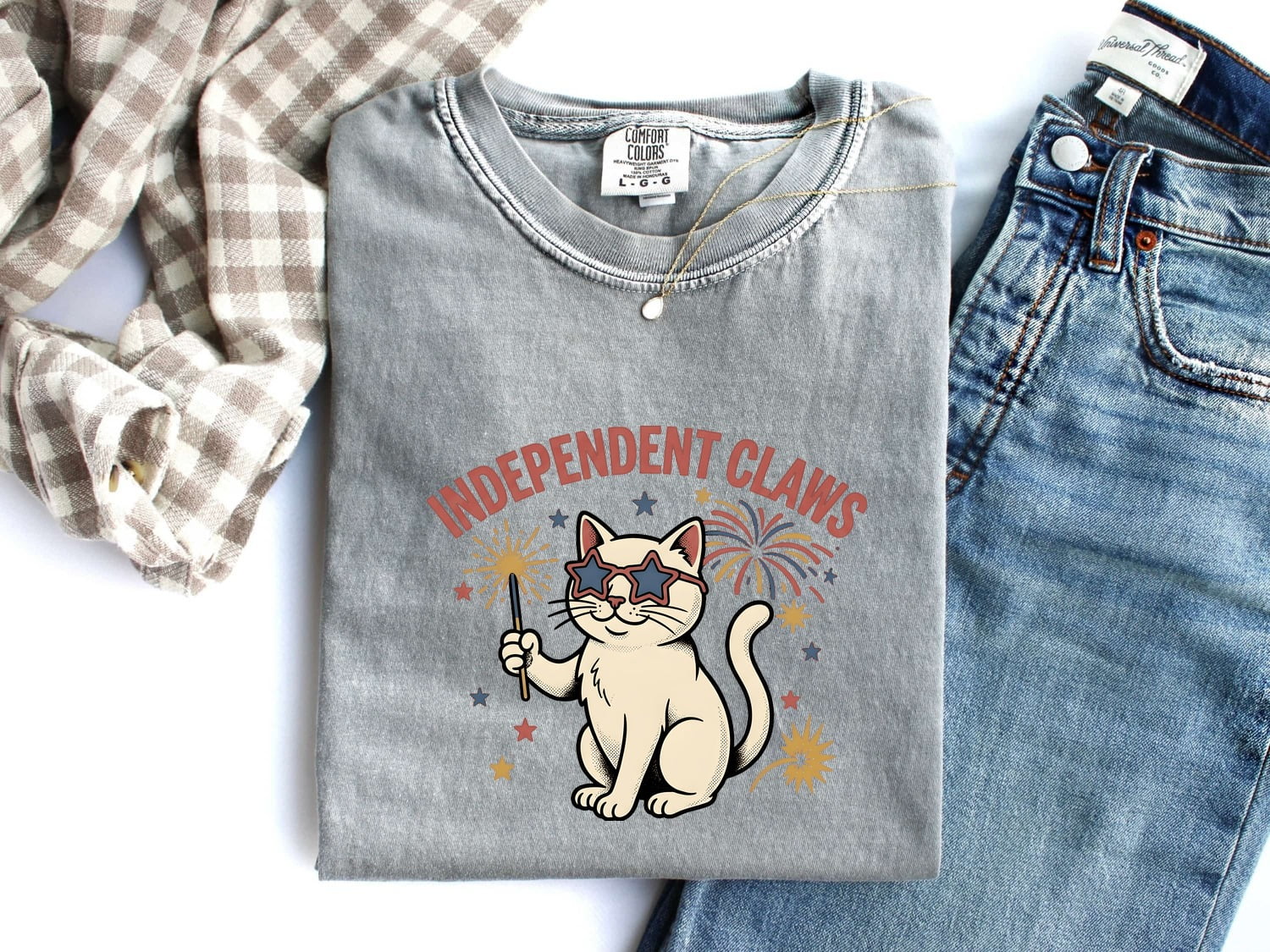 Cat Graphic Shirt America 4Th Of July Patriotic Gift Women Cartoon Tee Kitty T-Shirt Fireworks Fan Vintage Graphic Tshirt Star Spangled