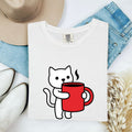 Cat Coffee Cup Shirt Coffee Cat Gift Women Kawaii Tee Feline T-Shirt Coffee Fan Kitty Graphic Tshirt Minimalist Mug Tshirt