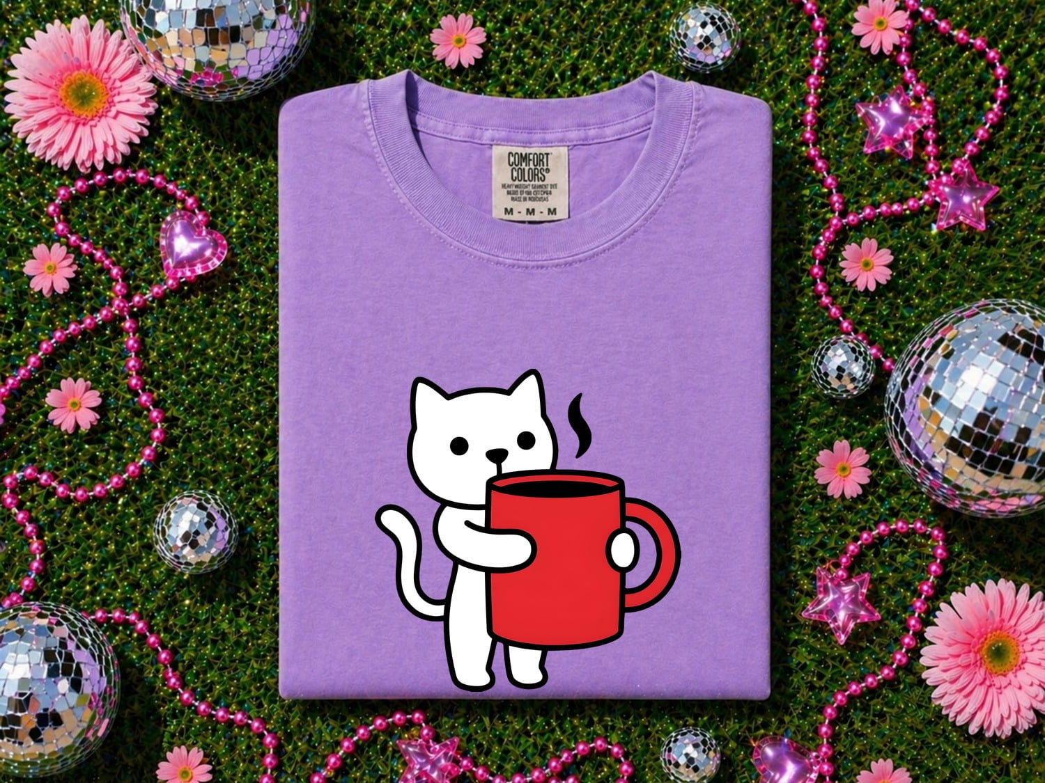 Cat Coffee Cup Shirt Coffee Cat Gift Women Kawaii Tee Feline T-Shirt Coffee Fan Kitty Graphic Tshirt Minimalist Mug Tshirt