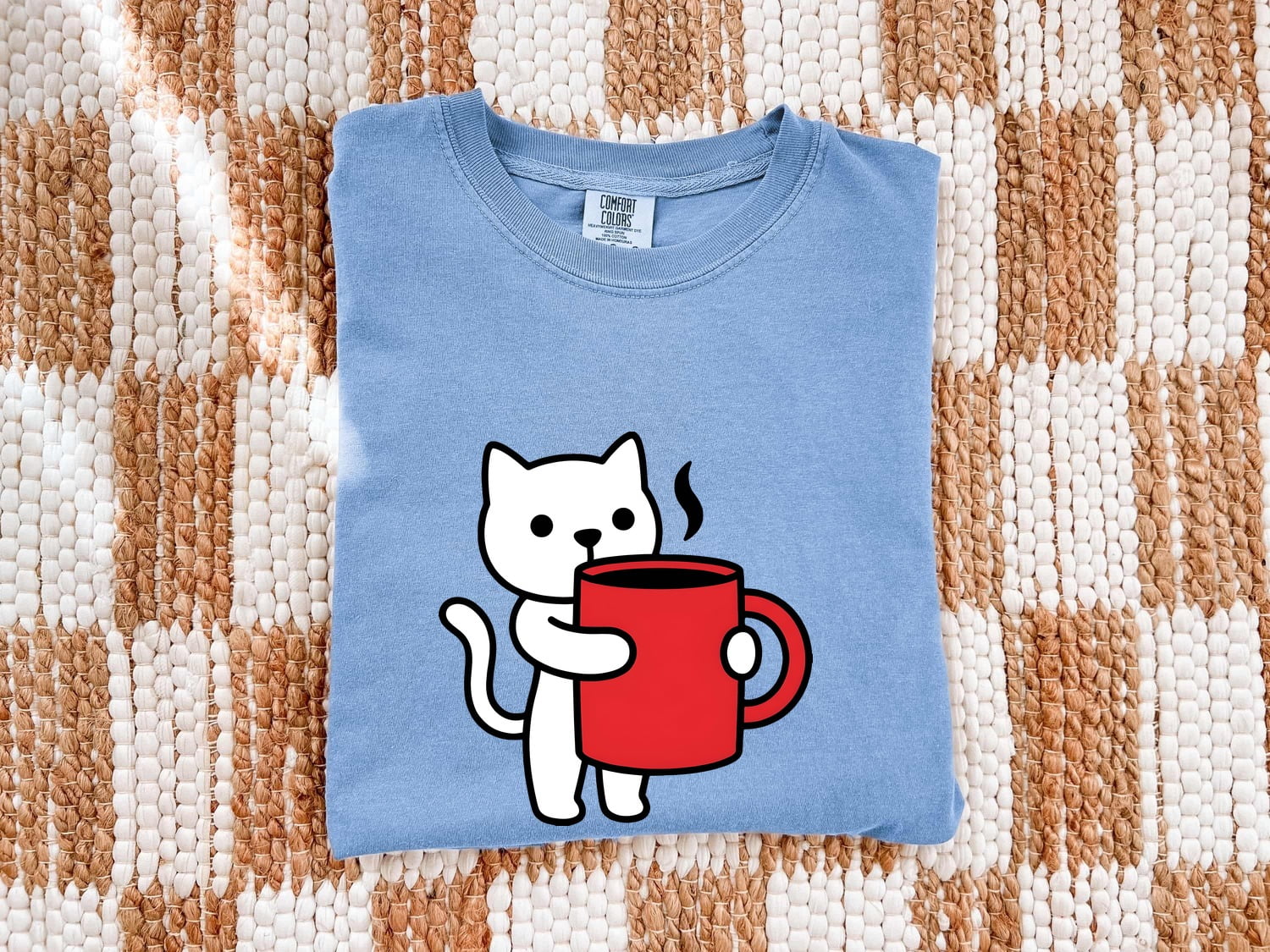 Cat Coffee Cup Shirt Coffee Cat Gift Women Kawaii Tee Feline T-Shirt Coffee Fan Kitty Graphic Tshirt Minimalist Mug Tshirt