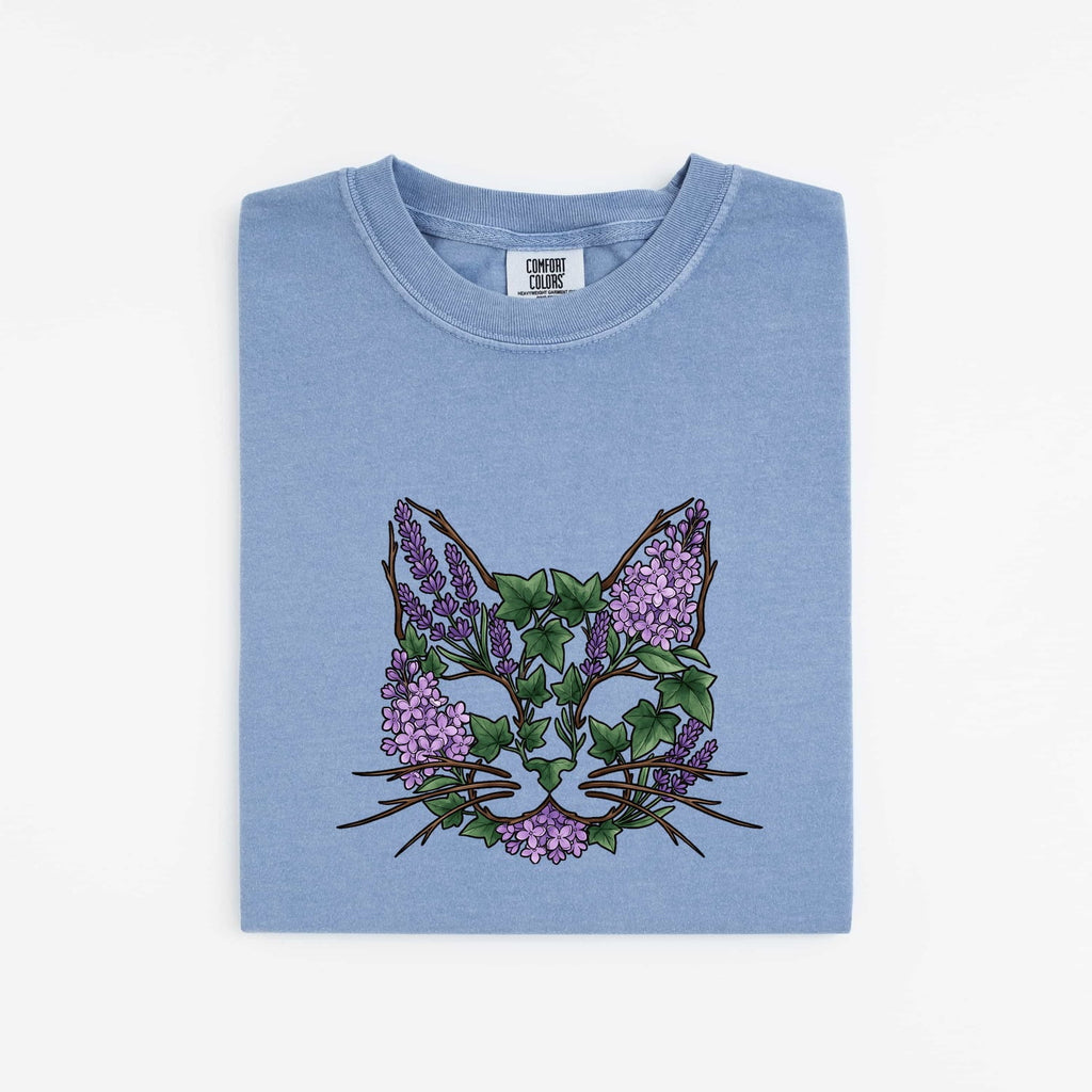 Cat Flower Shirt Animals & Flowers Outdoors Gift Women Floral Tee Kitty T-Shirt Pet Fan Botanical Tshirt Nature Graphic Sketch Foliage