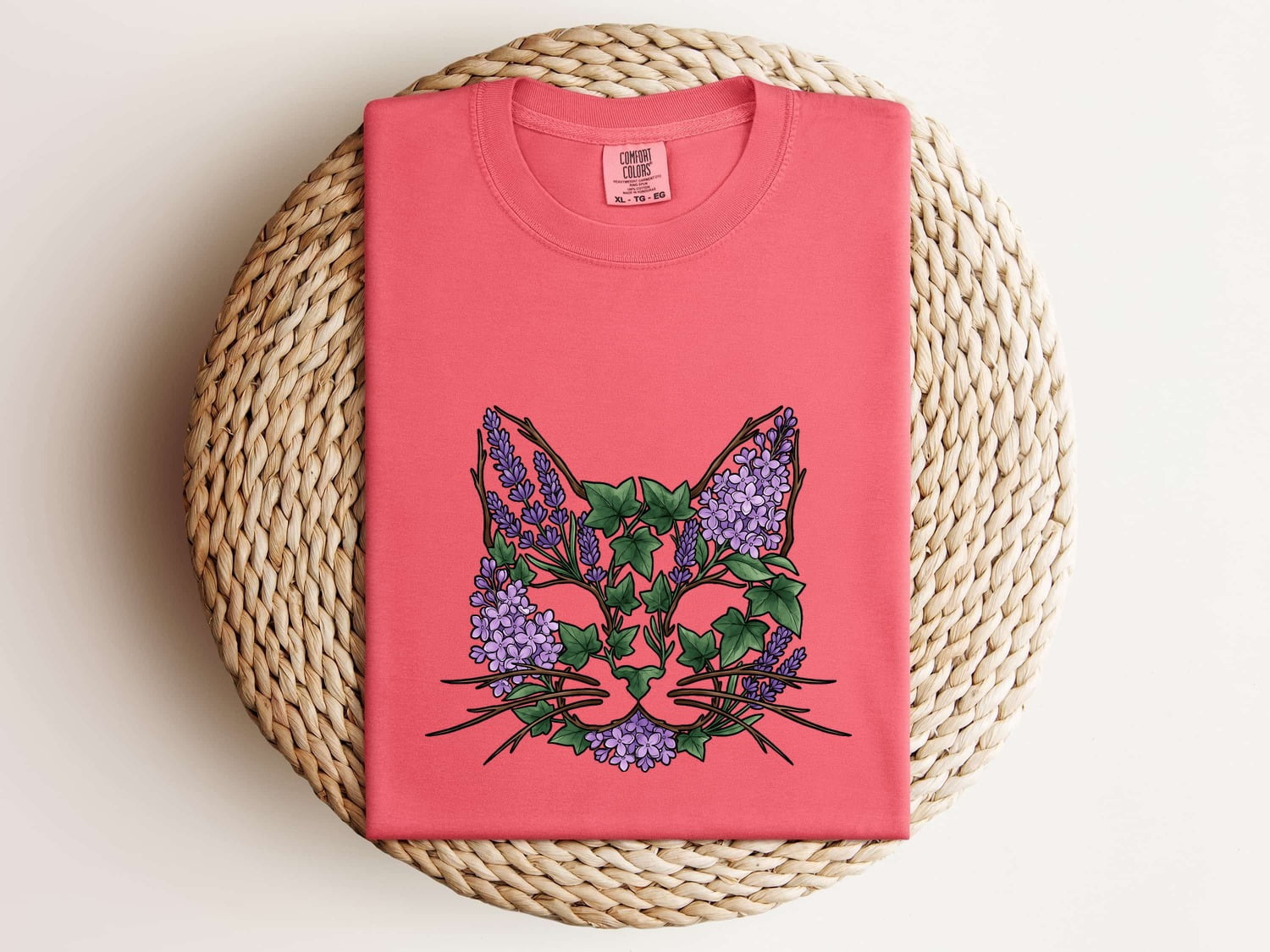 Cat Flower Shirt Animals & Flowers Outdoors Gift Women Floral Tee Kitty T-Shirt Pet Fan Botanical Tshirt Nature Graphic Sketch Foliage