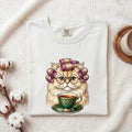Cat Tea Mug Shirt Coffee Kitten Gift Women Illustration Tee Mug T-Shirt Coffee Fan Cat Mug Tshirt Kitten Graphic Minimal Reading Glasses