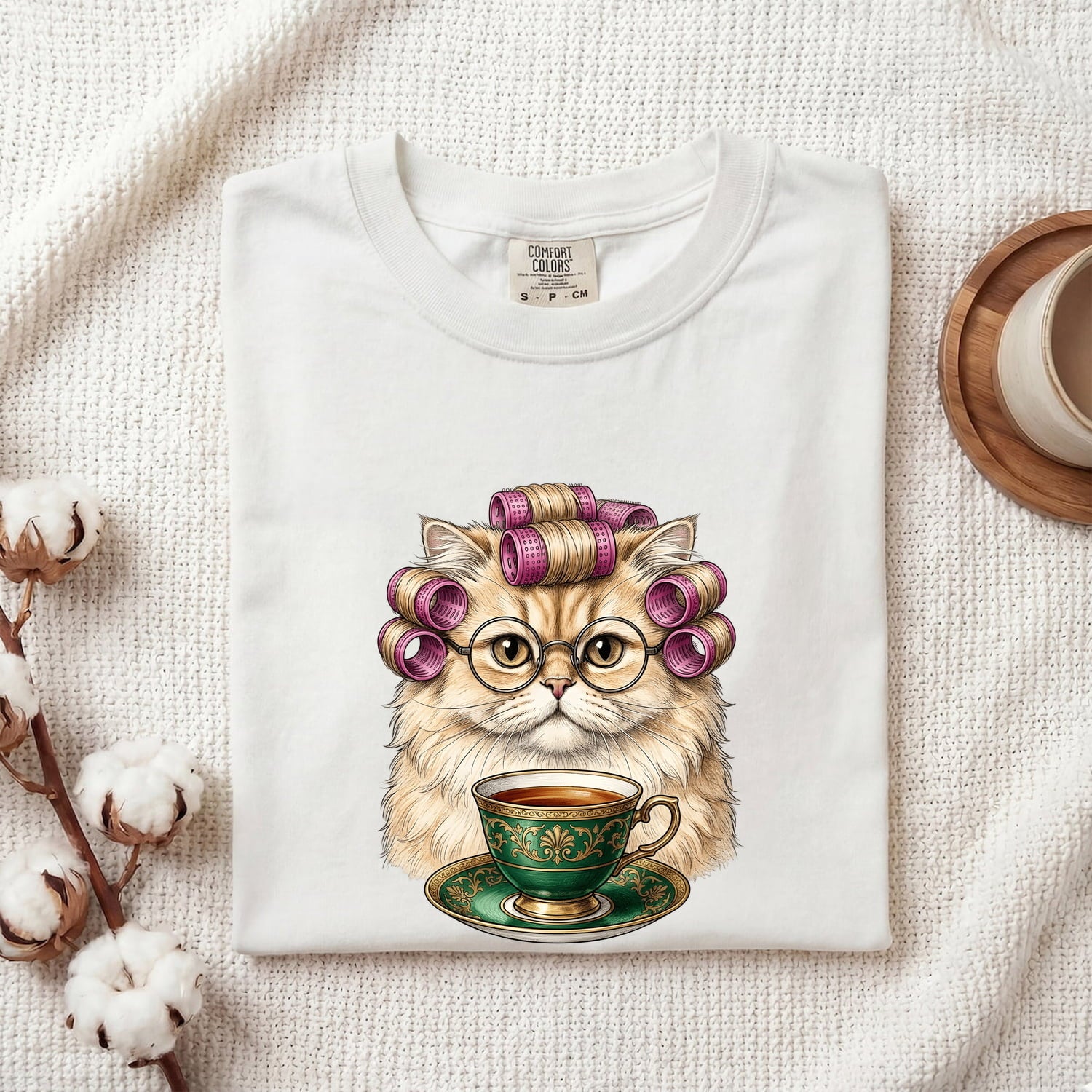 Cat Tea Mug Shirt Coffee Kitten Gift Women Illustration Tee Mug T-Shirt Coffee Fan Cat Mug Tshirt Kitten Graphic Minimal Reading Glasses