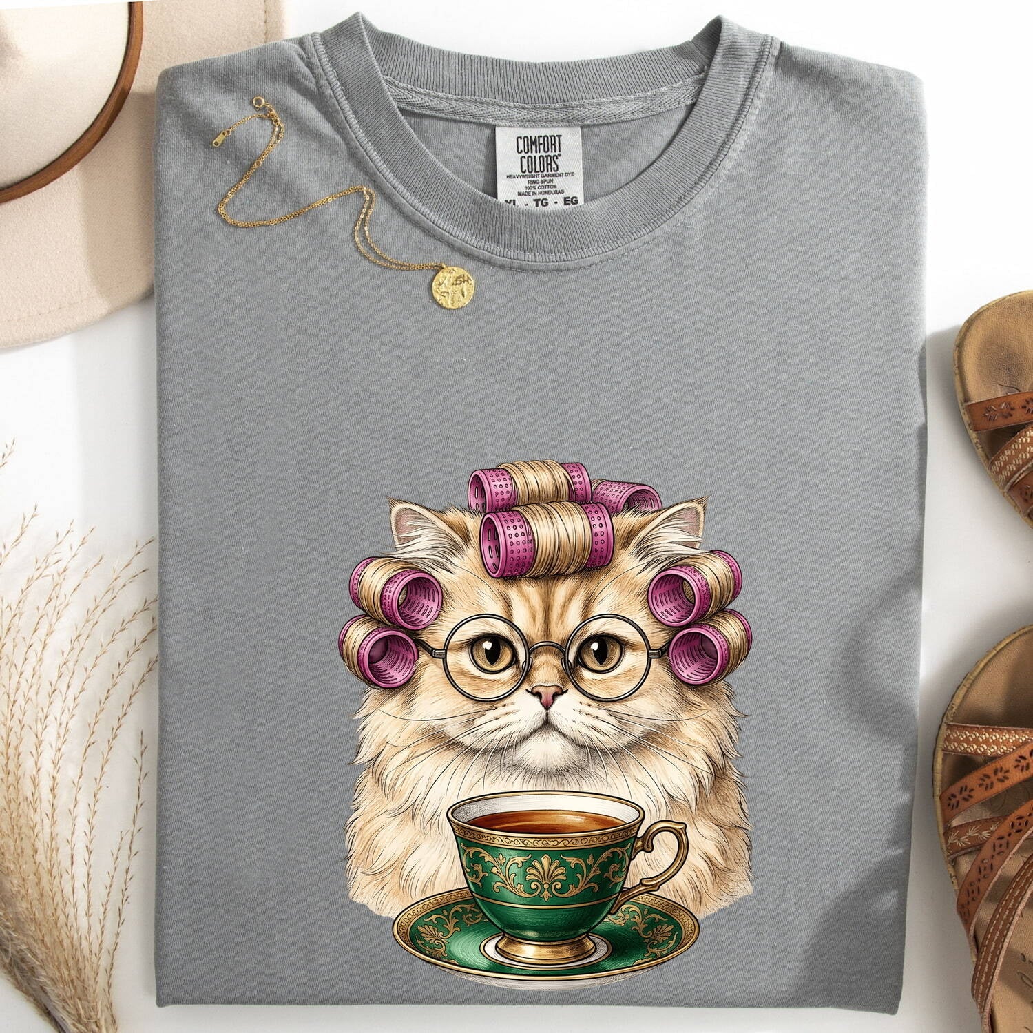 Cat Tea Mug Shirt Coffee Kitten Gift Women Illustration Tee Mug T-Shirt Coffee Fan Cat Mug Tshirt Kitten Graphic Minimal Reading Glasses