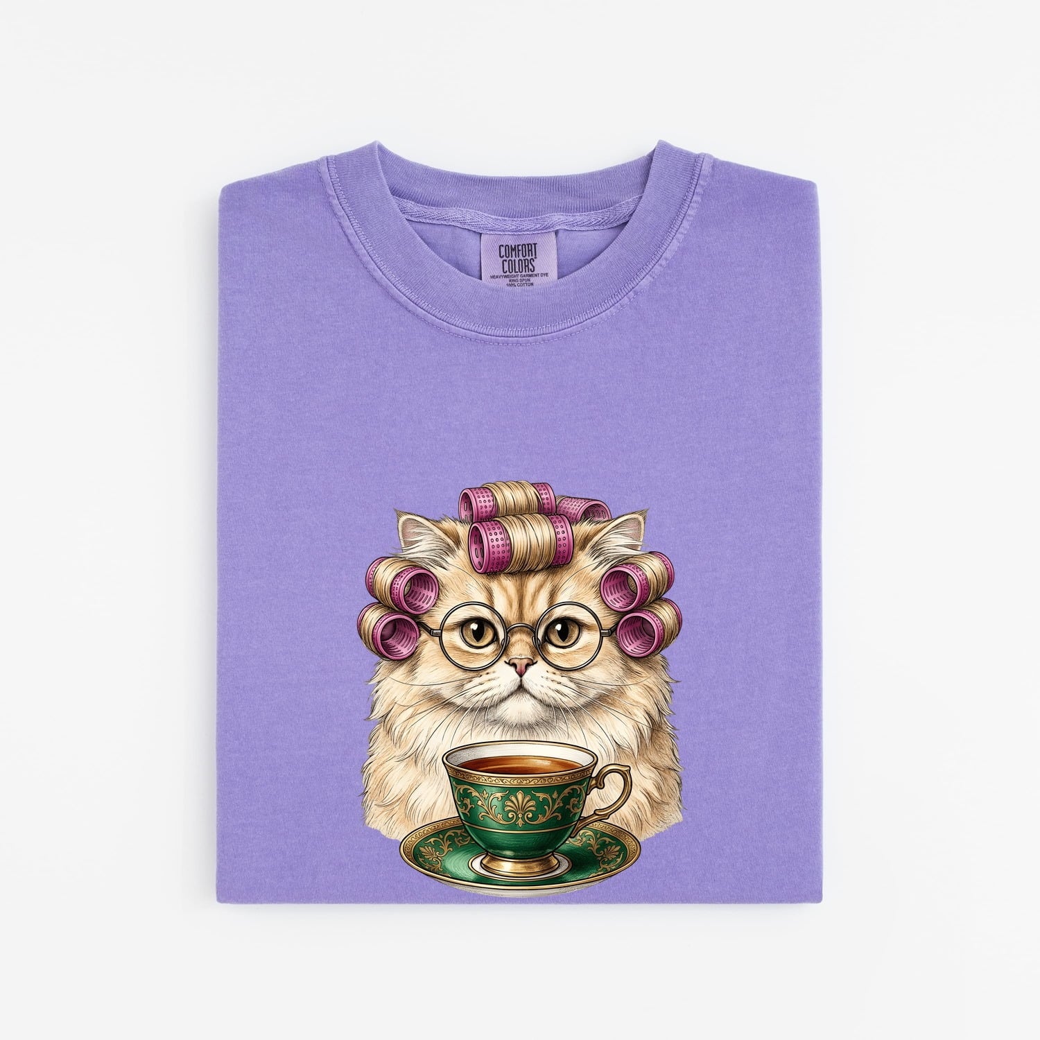 Cat Tea Mug Shirt Coffee Kitten Gift Women Illustration Tee Mug T-Shirt Coffee Fan Cat Mug Tshirt Kitten Graphic Minimal Reading Glasses