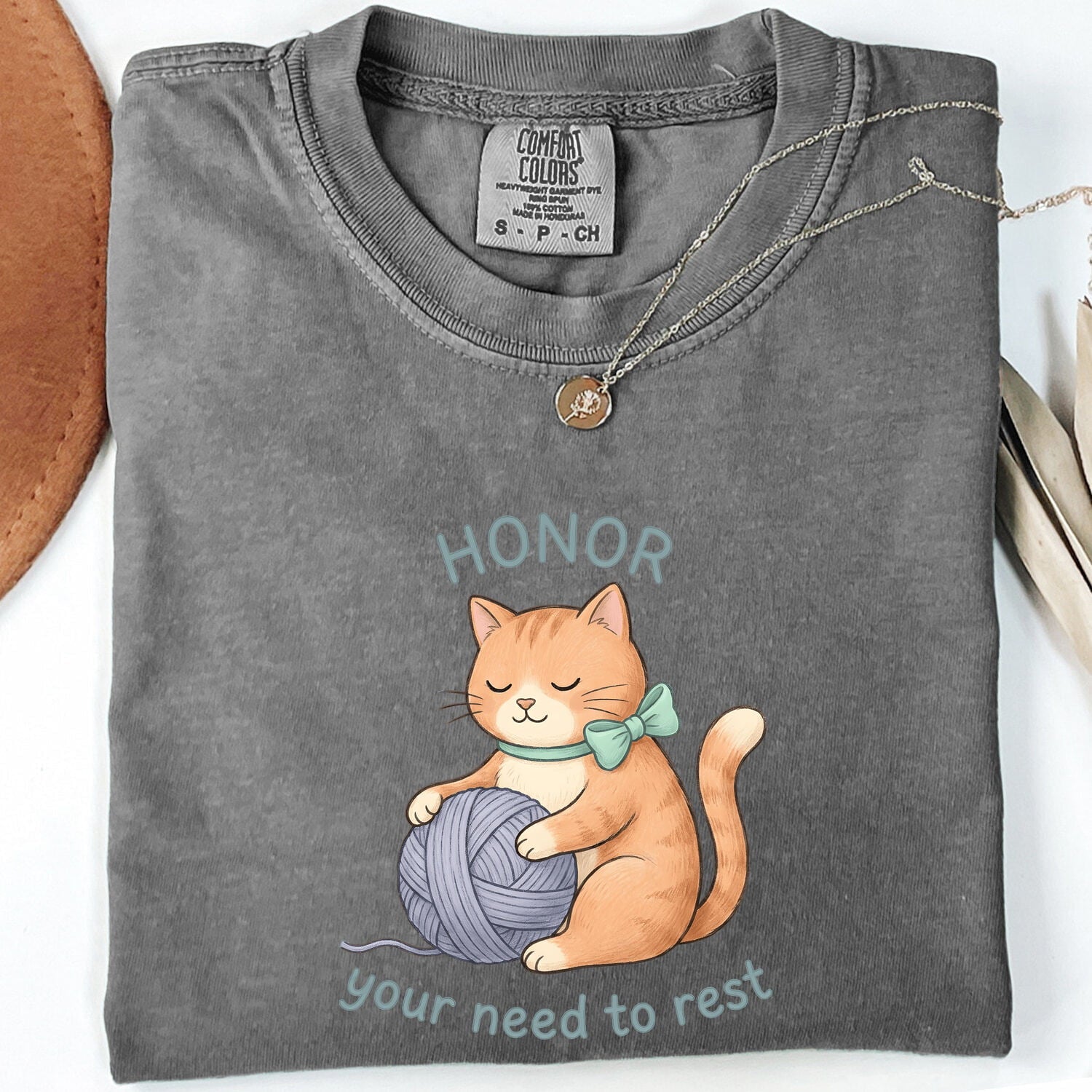 Cat Yarn Shirt Animals Self Care Gift Women Cute Tee Kitty T-Shirt Pet Fan Adorable Tshirt Mindfulness Graphic Hand Drawn Bow Tshirt
