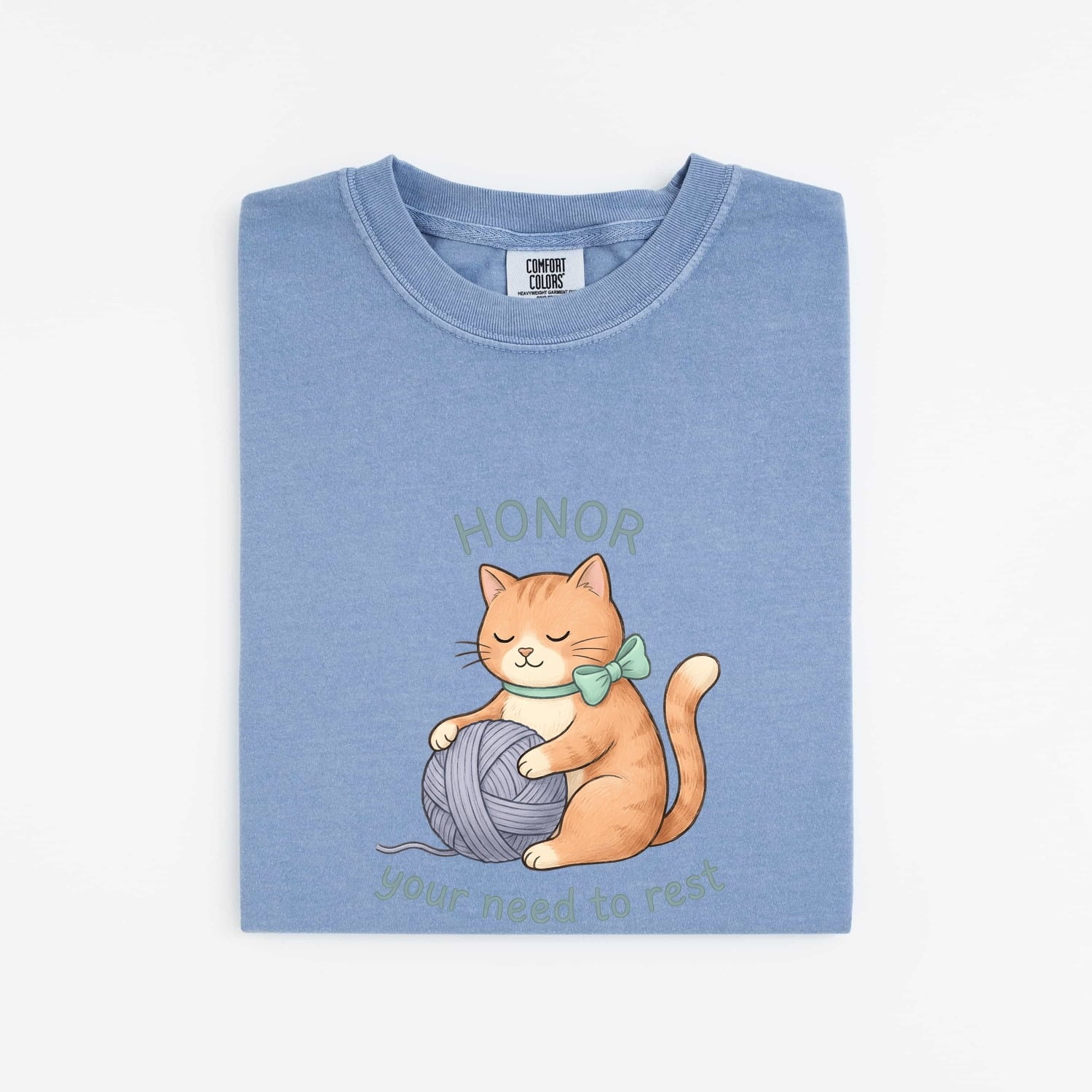 Cat Yarn Shirt Animals Self Care Gift Women Cute Tee Kitty T-Shirt Pet Fan Adorable Tshirt Mindfulness Graphic Hand Drawn Bow Tshirt