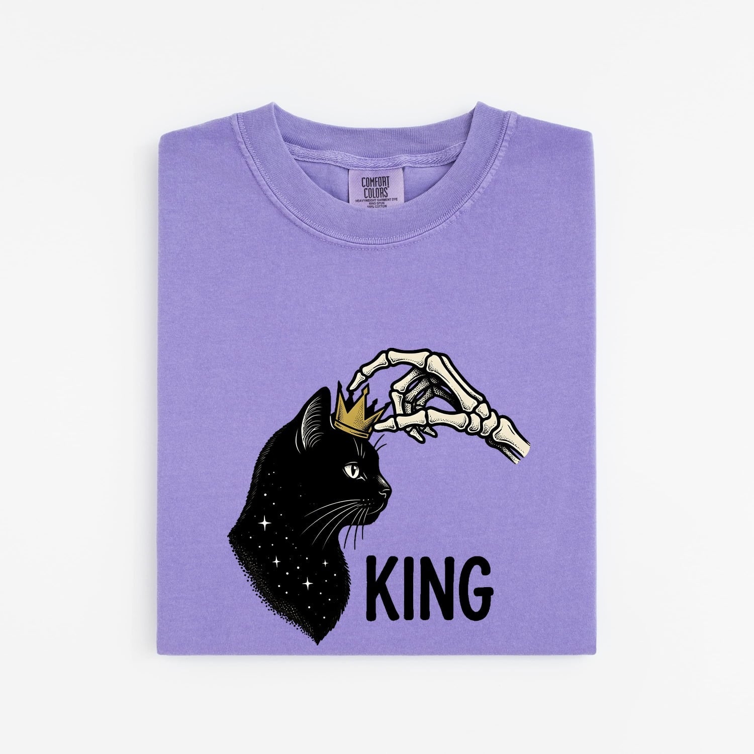 Black Cat Crown Shirt Cat Halloween Gift Women Gothic Tee Cat Crown T-Shirt Cat Fan Dark Tshirt Spooky Graphic Vintage Skeleton Hand Tshirt