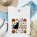 Fall Cats Shirt Cat Harvest Gift Women Retro Tee Kittens T-Shirt Cat Fan Feline Tshirt Autumn Graphic Sketch Gourds Tshirt