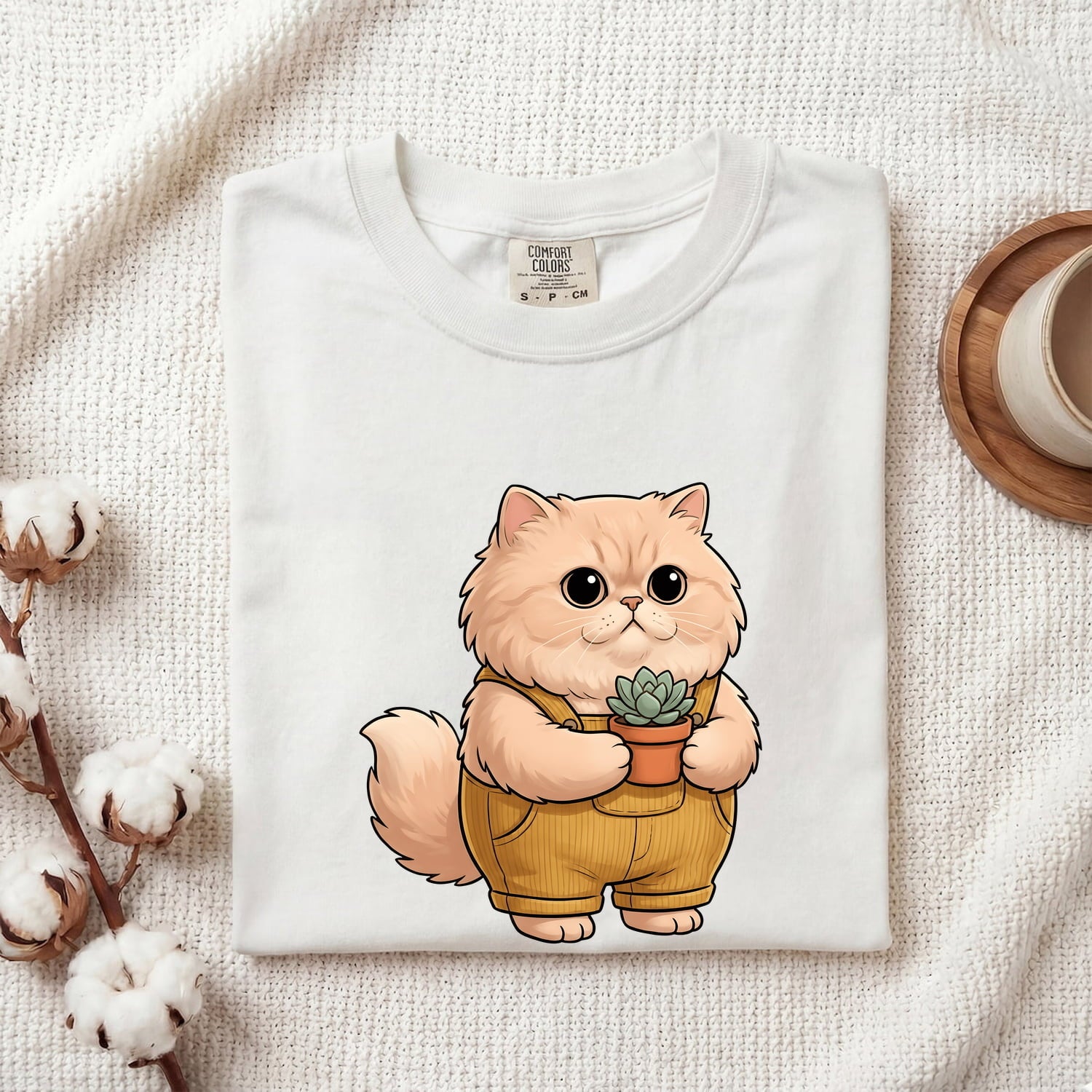 Fluffy Cat Shirt Cat Garden Gift Women Cute Tee Kitten T-Shirt Cat Fan Feline Tshirt Floral Graphic Cat Lady Comic Succulent Plant Tshirt