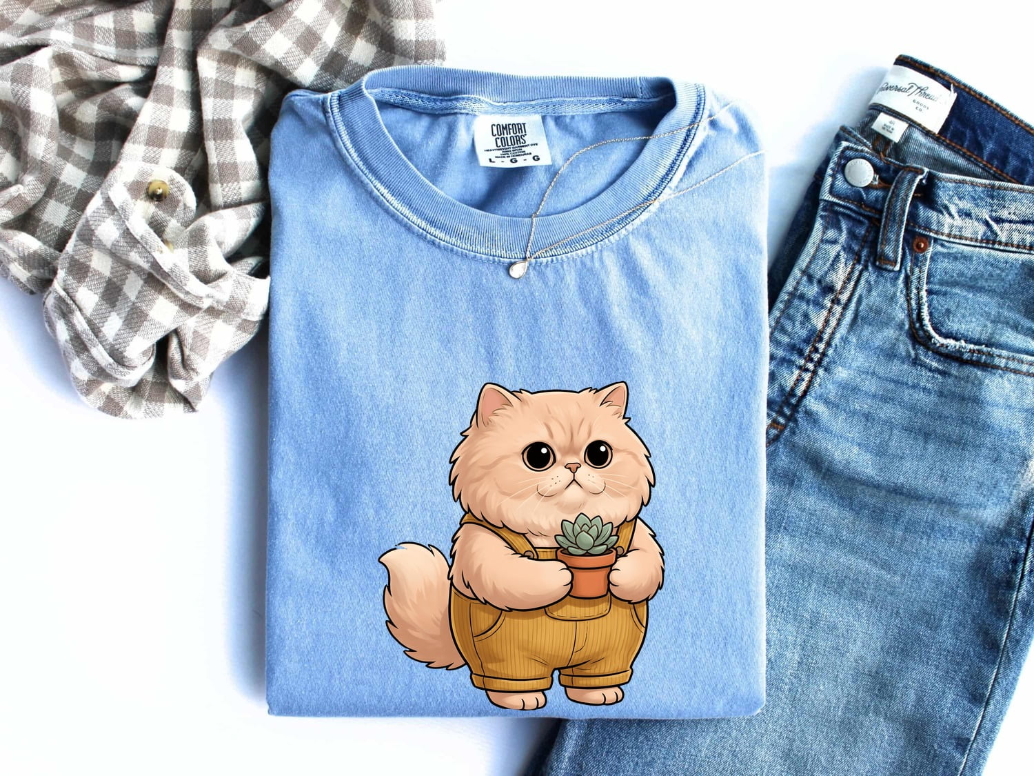 Fluffy Cat Shirt Cat Garden Gift Women Cute Tee Kitten T-Shirt Cat Fan Feline Tshirt Floral Graphic Cat Lady Comic Succulent Plant Tshirt