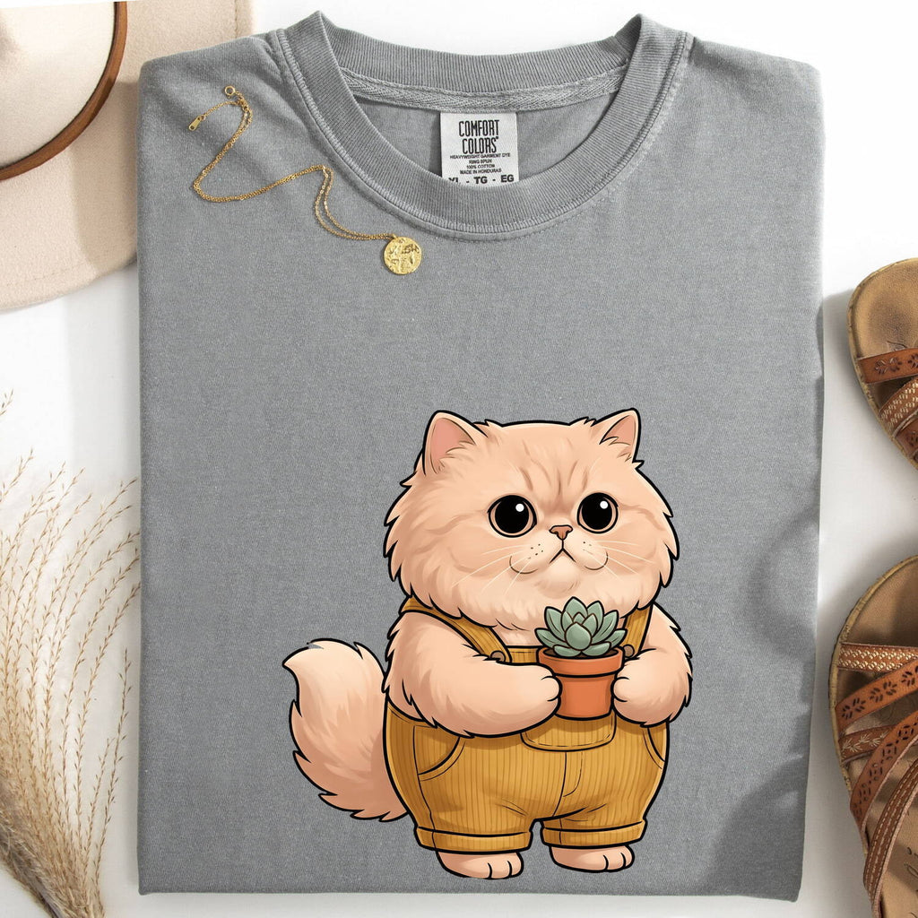 Fluffy Cat Shirt Cat Garden Gift Women Cute Tee Kitten T-Shirt Cat Fan Feline Tshirt Floral Graphic Cat Lady Comic Succulent Plant Tshirt