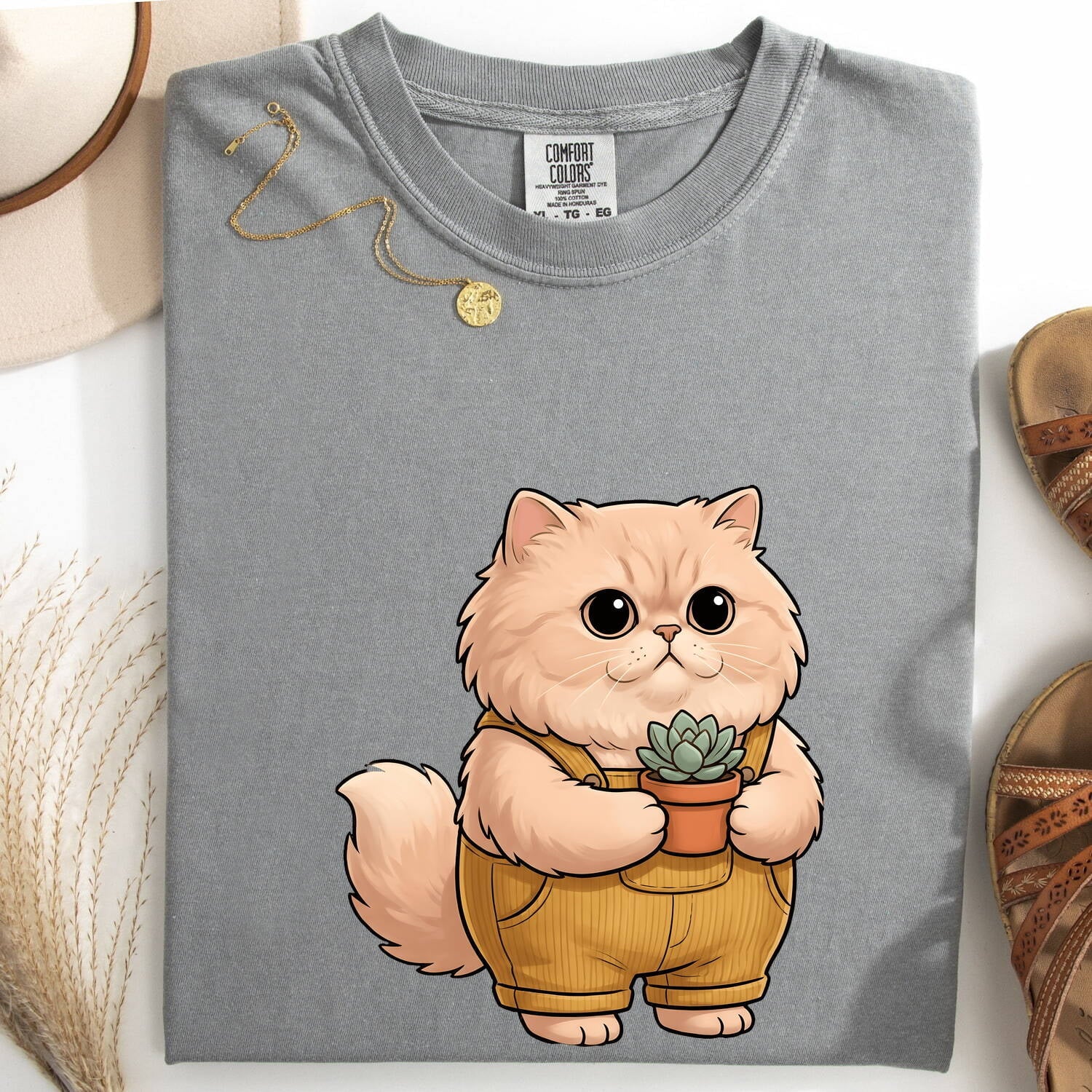 Fluffy Cat Shirt Cat Garden Gift Women Cute Tee Kitten T-Shirt Cat Fan Feline Tshirt Floral Graphic Cat Lady Comic Succulent Plant Tshirt