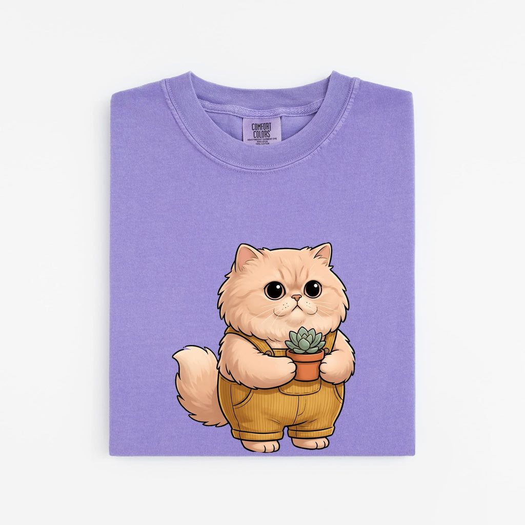 Fluffy Cat Shirt Cat Garden Gift Women Cute Tee Kitten T-Shirt Cat Fan Feline Tshirt Floral Graphic Cat Lady Comic Succulent Plant Tshirt