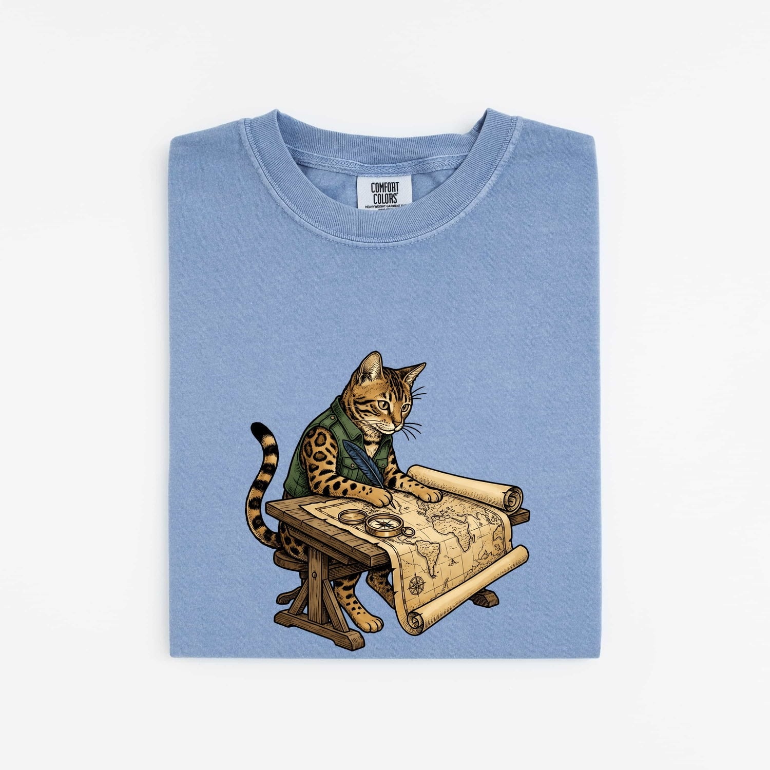 Explorer Cat Shirt Cat Adventure Gift Women Vintage Tee Kitty Cat T-Shirt Feline Fan Retro Tshirt Travel Graphic Hand Drawn Map Tshirt