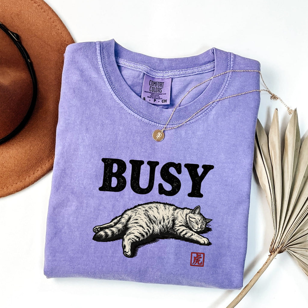 Dozing Cat Shirt Cat Comedy Gift Women Old School Tee Kitten T-Shirt Cat Fan Feline Tshirt Humor Graphic Cartoon Red Seal Tshirt