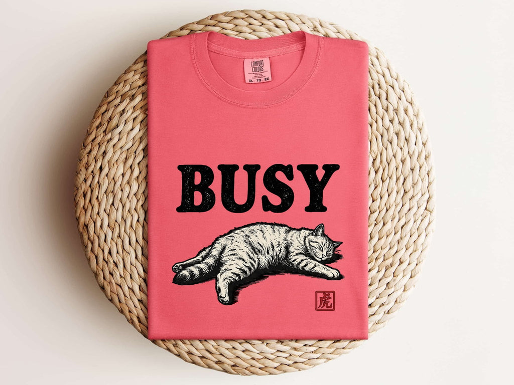 Dozing Cat Shirt Cat Comedy Gift Women Old School Tee Kitten T-Shirt Cat Fan Feline Tshirt Humor Graphic Cartoon Red Seal Tshirt