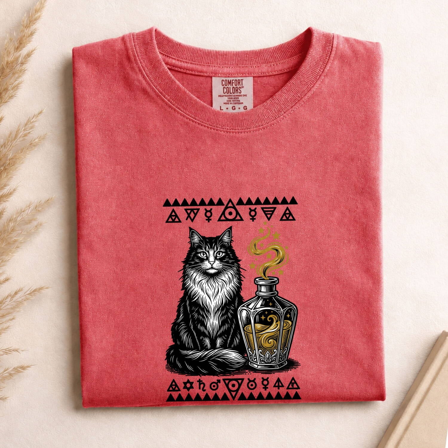 Black Cat Shirt Cat Spell Gift Women Fantasy Tee Cat T-Shirt Feline Fan Whimsical Tshirt Magic Graphic Hand Drawn Elixir Bottle Tshirt