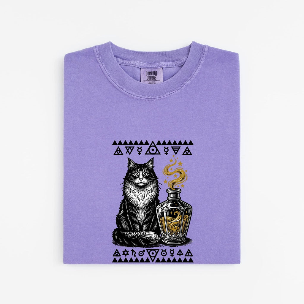 Black Cat Shirt Cat Spell Gift Women Fantasy Tee Cat T-Shirt Feline Fan Whimsical Tshirt Magic Graphic Hand Drawn Elixir Bottle Tshirt