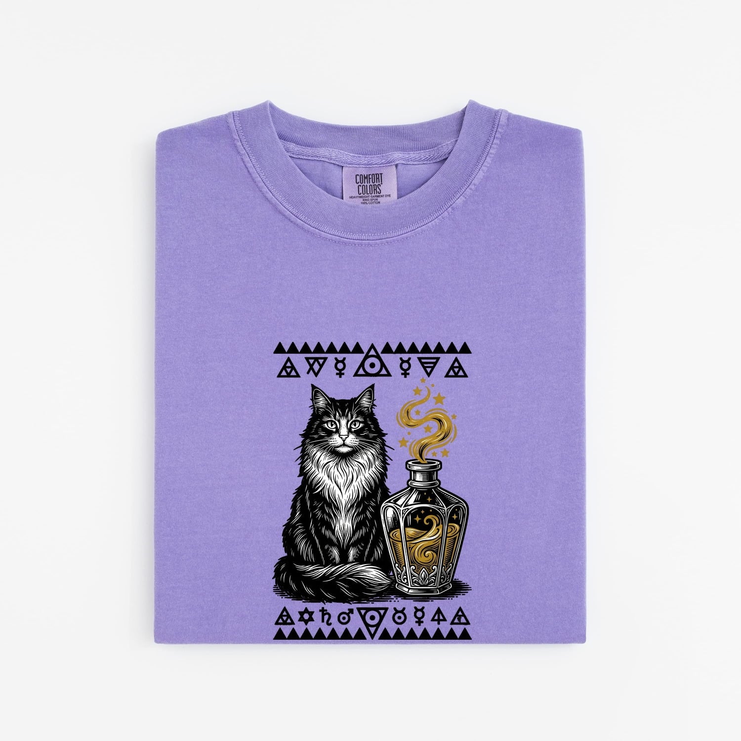 Black Cat Shirt Cat Spell Gift Women Fantasy Tee Cat T-Shirt Feline Fan Whimsical Tshirt Magic Graphic Hand Drawn Elixir Bottle Tshirt