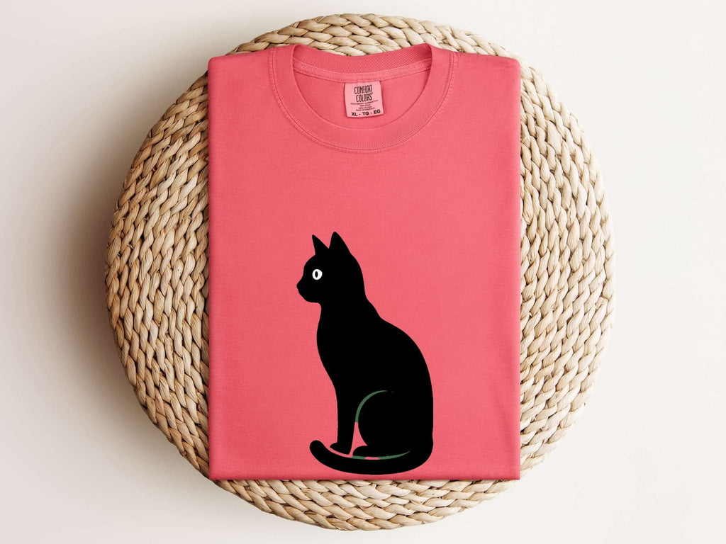 Ebony Cat Shirt Cat Companion Gift Women Plain Tee Black Cat T-Shirt Cat Fan Simple Tshirt Friend Graphic Trendy Form Tshirt