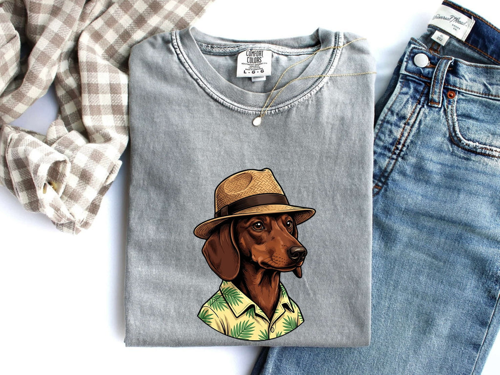 Dachshund Pet Shirt Dog Travel Gift Women Vector Tee Wiener Dog T-Shirt Dog Fan Digital Graphic Travel Illustration Hand Drawn Beach Hat