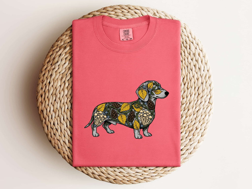 Dachshund Pet Shirt Dog Outdoors Gift Women Leaf Art Tee Wiener Dog T-Shirt Dog Fan Nature Graphic Tshirt Line Art Greenery Tshirt