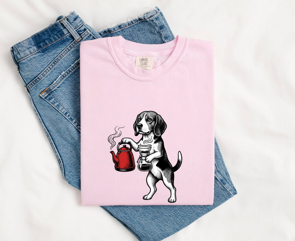 Beagle Pet Shirt Dog Latte Gift Women Classic Tee Hound T-Shirt Dog Fan Puppy Tshirt Coffee Graphic Line Art Coffee Cup Tshirt