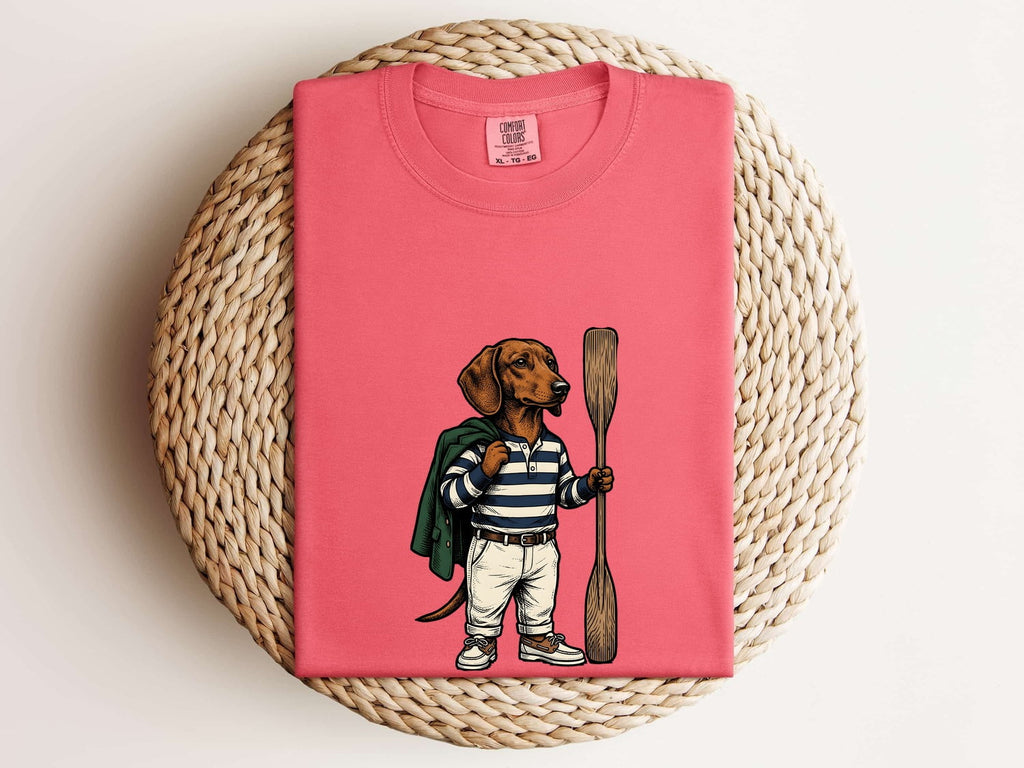 Dachshund Pet Shirt Dog Hiking Gift Women Distressed Tee Wiener Dog T-Shirt Dog Fan Vintage Tshirt Trekking Graphic Ink Drawing Canoe Paddle