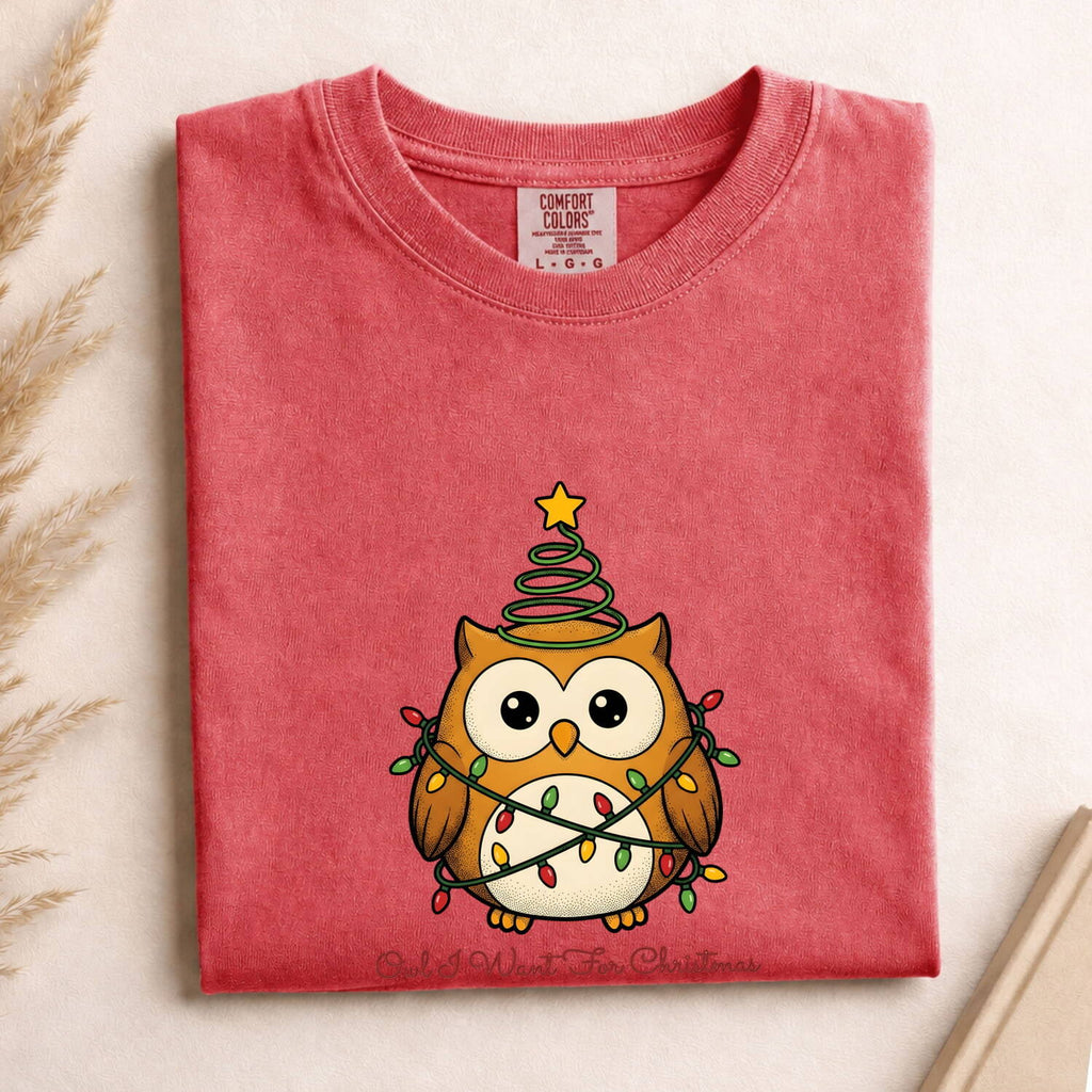 Owl Shirt Christmas Pets Gift Women Comic Tee Hoot Owl T-Shirt Xmas Fan Owl Art Tshirt Animal Graphic Sketch Holiday Lights Tshirt