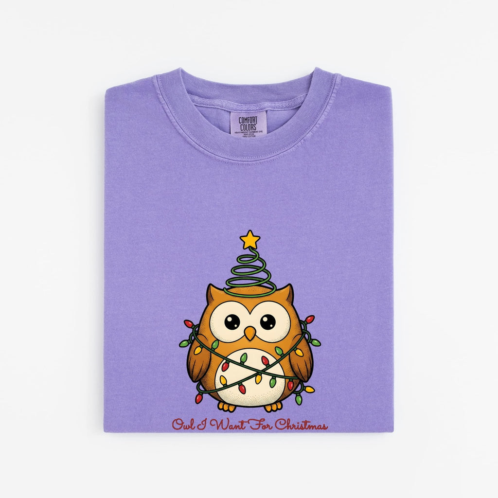 Owl Shirt Christmas Pets Gift Women Comic Tee Hoot Owl T-Shirt Xmas Fan Owl Art Tshirt Animal Graphic Sketch Holiday Lights Tshirt