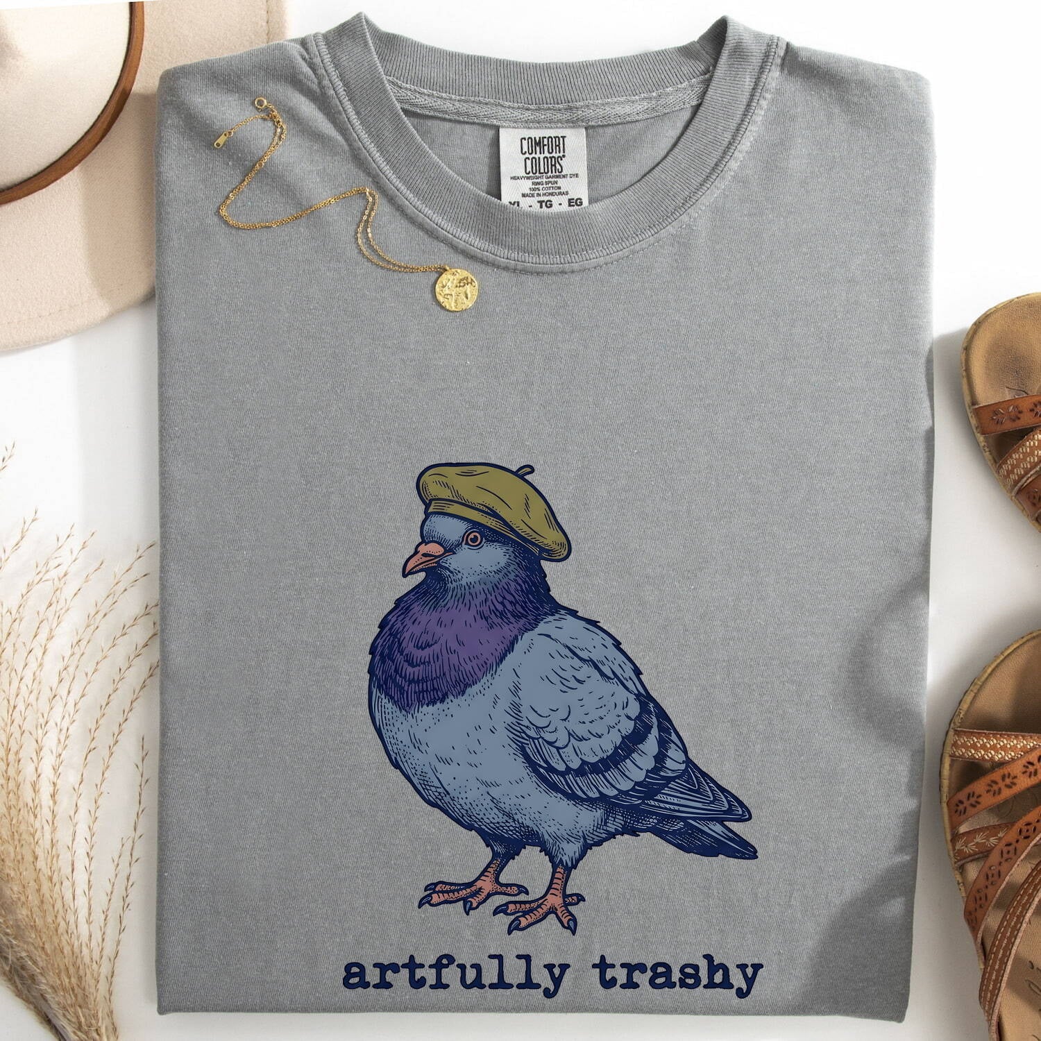 Dove Beret Shirt Cute Pet Gift Women Sketch Tee Beret T-Shirt Adorable Fan Drawing Graphic Retro Cap Tshirt