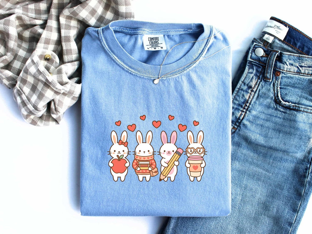 Rabbit Pack Shirt Teacher Pets Gift Women Cute Tee Bunny T-Shirt Educator Enthusiast Adorable Tshirt Animal Graphic Comic Love Symbols