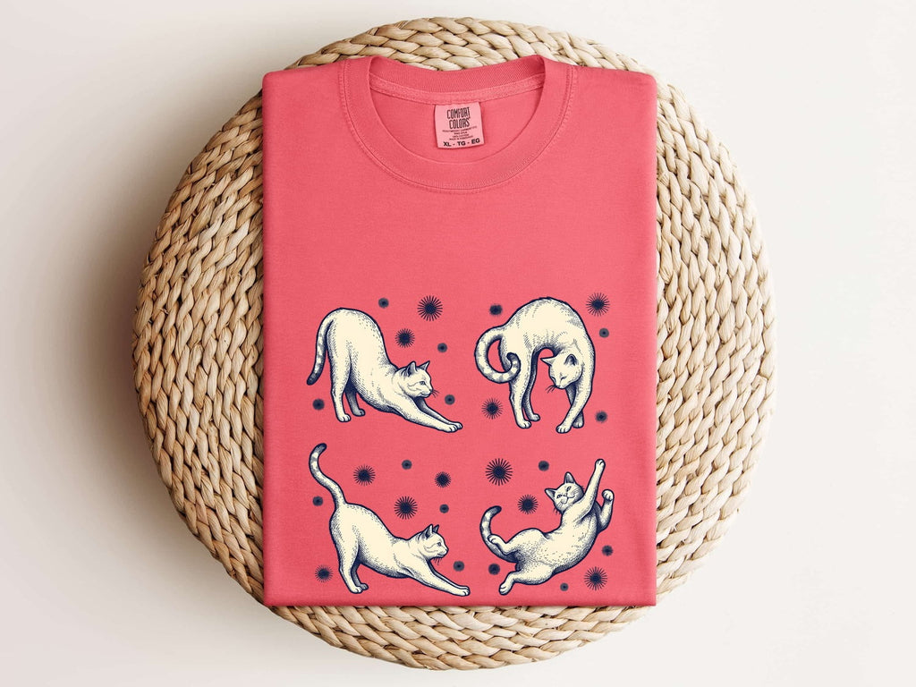 Cute Cats Shirt Cat Pets Gift Women Retro Tee Kitten T-Shirt Cat Fan Feline Tshirt Animal Graphic Sketch Sparkles Tshirt