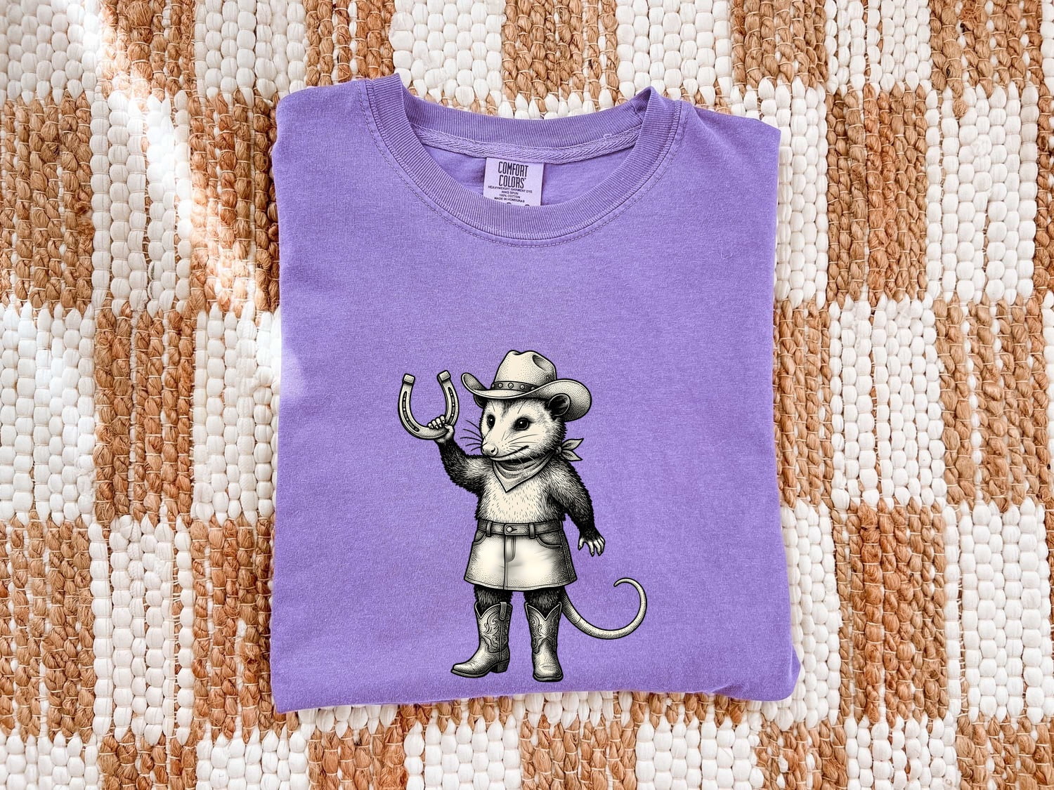 Opossum Rancher Shirt Cowgirl Pets Gift Women Line Art Tee Possum T-Shirt Cowgirl Fan Opossum Graphic Classic Iron Horseshoe Tshirt