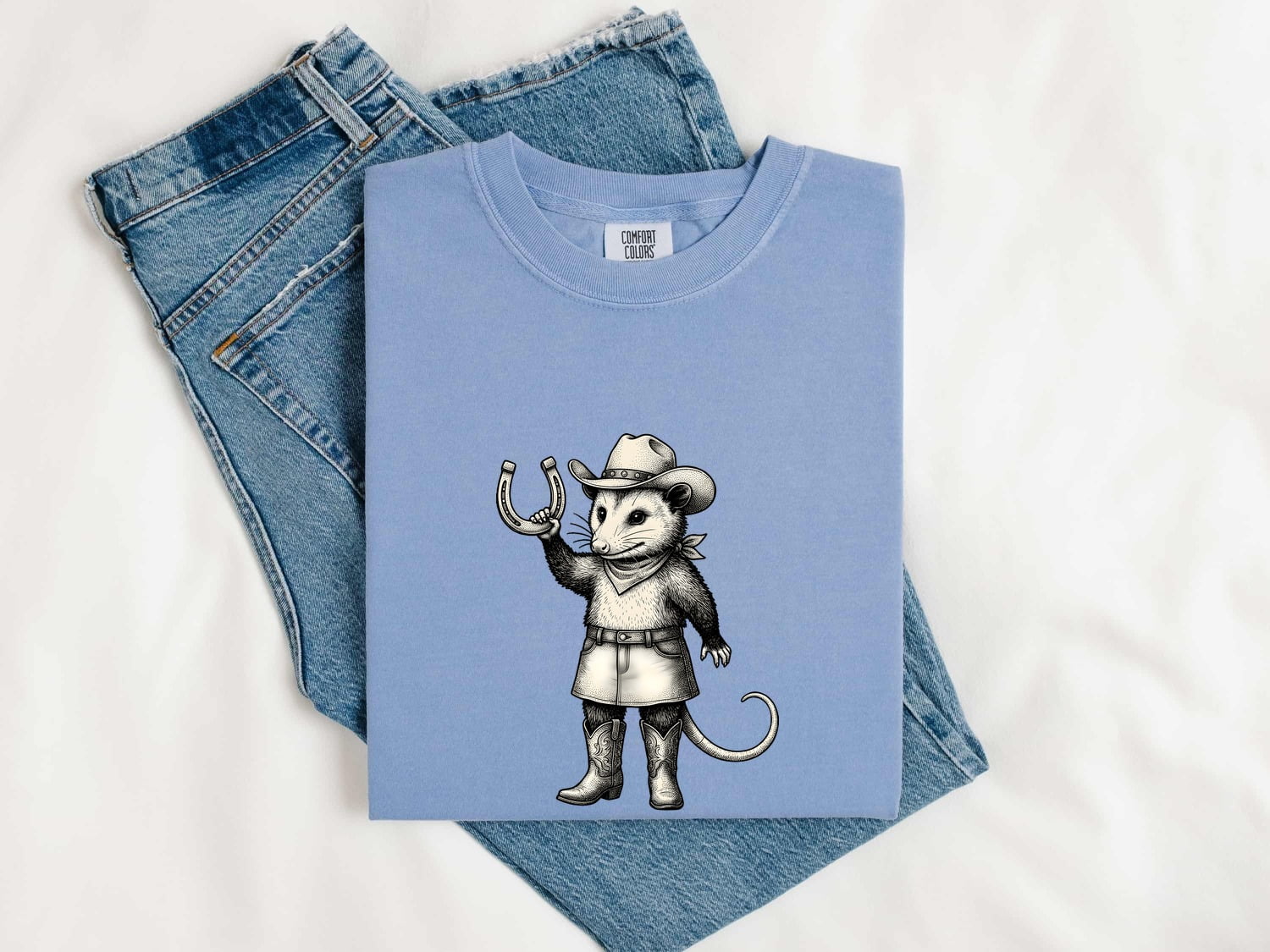 Opossum Rancher Shirt Cowgirl Pets Gift Women Line Art Tee Possum T-Shirt Cowgirl Fan Opossum Graphic Classic Iron Horseshoe Tshirt
