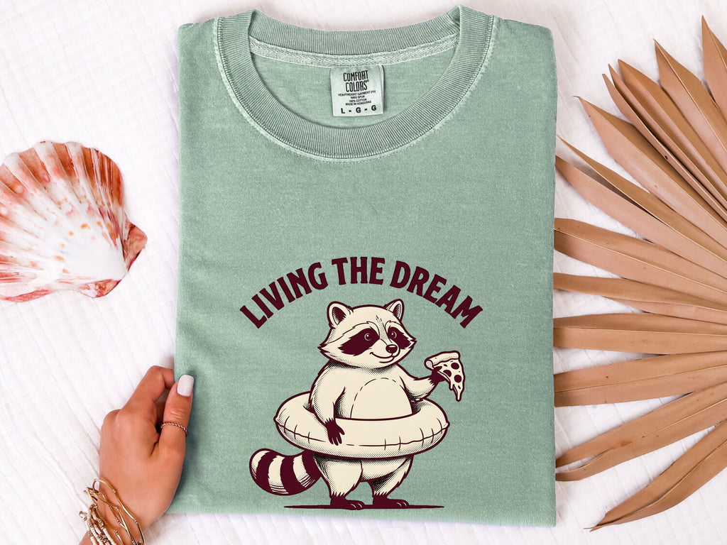Raccoon Pizza Shirt Funny Pet Gift Women Anime Tee Pizza T-Shirt Humor Fan Cartoon Tshirt Animal Graphic Hand Drawn Pool Ring Tshirt