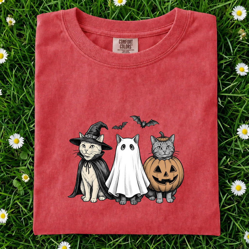 Kitty Outfit Shirt Halloween Pet Gift Women Sketch Tee Cat Costume T-Shirt Horror Fan Cat Illustration Graphic Retro Jack-O-Lantern Tshirt