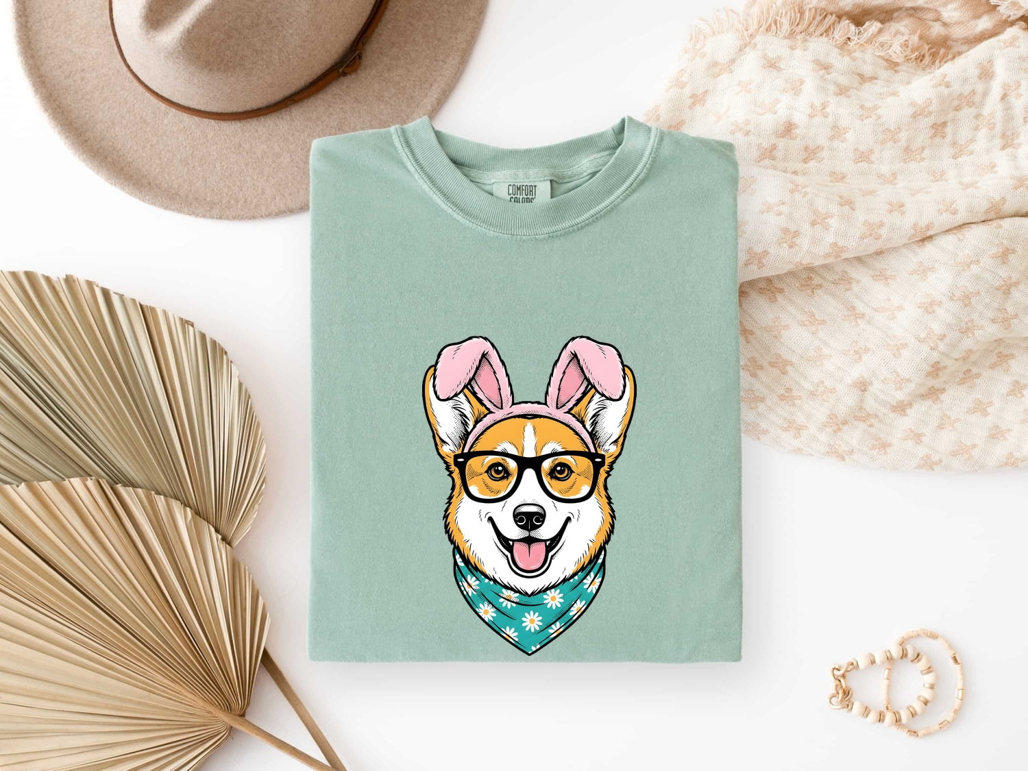 Corgi Puppy Shirt Easter Pet Gift Women Comic Tee Puppy T-Shirt Easter Fan Corgi Tshirt Animal Graphic Sketch Rabbit Ears Tshirt