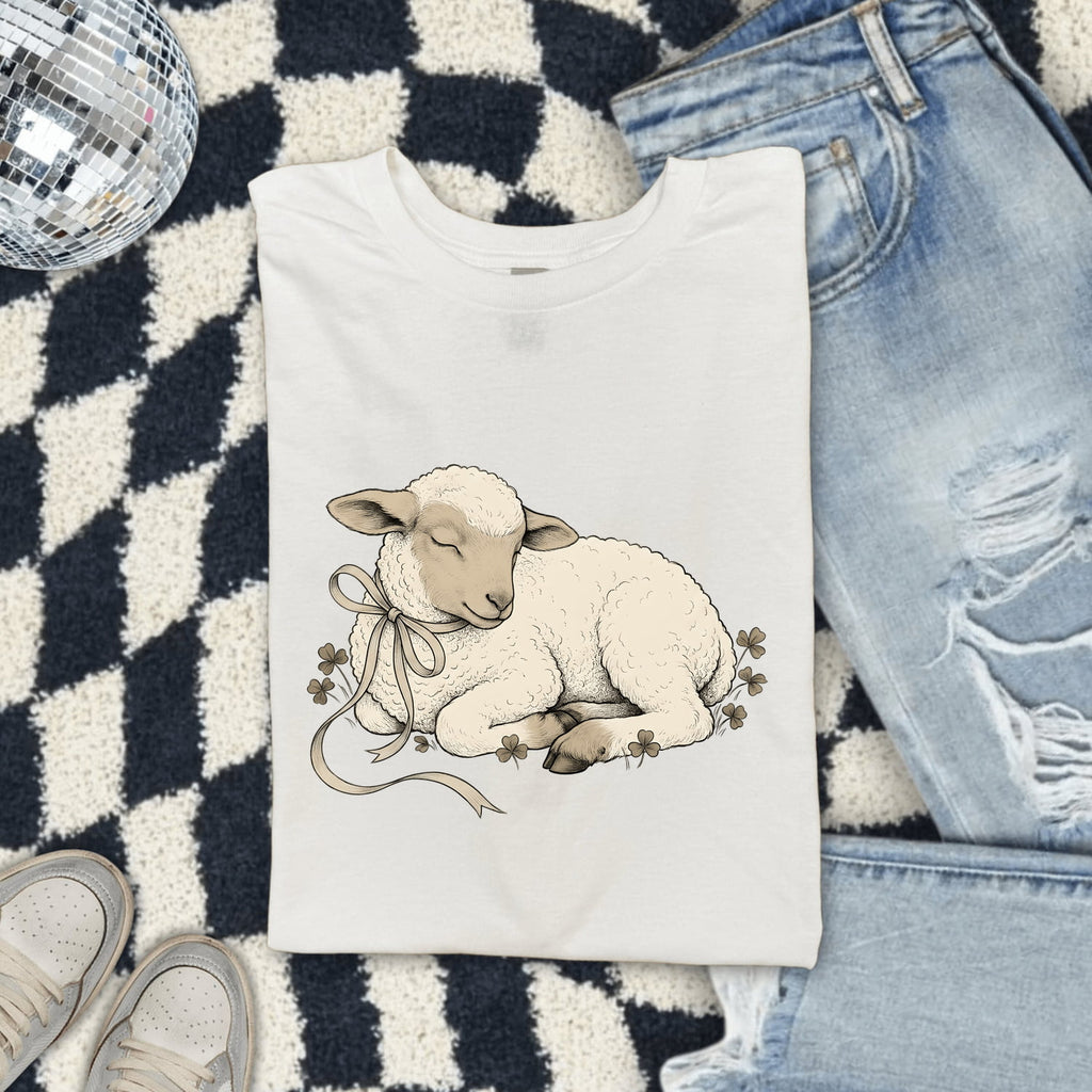Newborn Lamb Shirt Easter Pet Gift Women Sketch Tee Lamb T-Shirt Easter Fan Sheep Tshirt Animal Graphic Retro Shamrock Tshirt