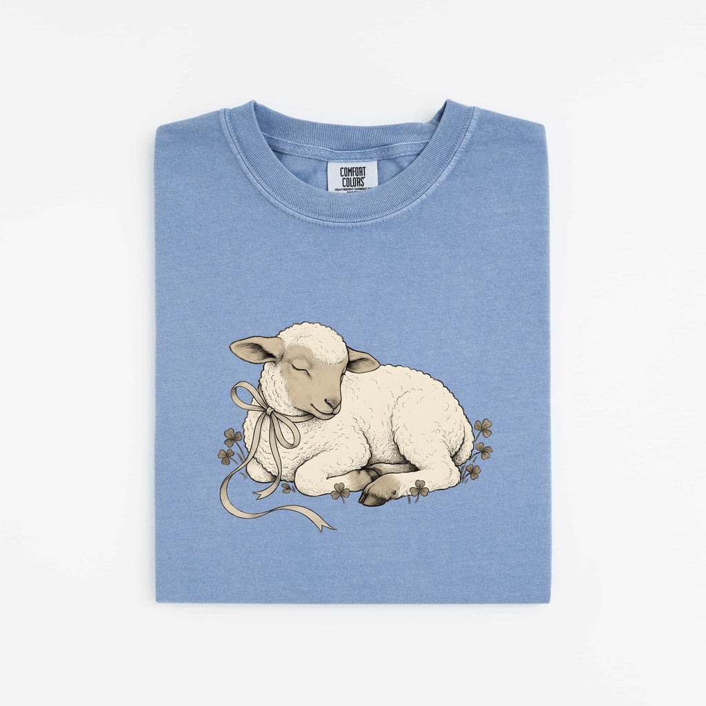 Newborn Lamb Shirt Easter Pet Gift Women Sketch Tee Lamb T-Shirt Easter Fan Sheep Tshirt Animal Graphic Retro Shamrock Tshirt