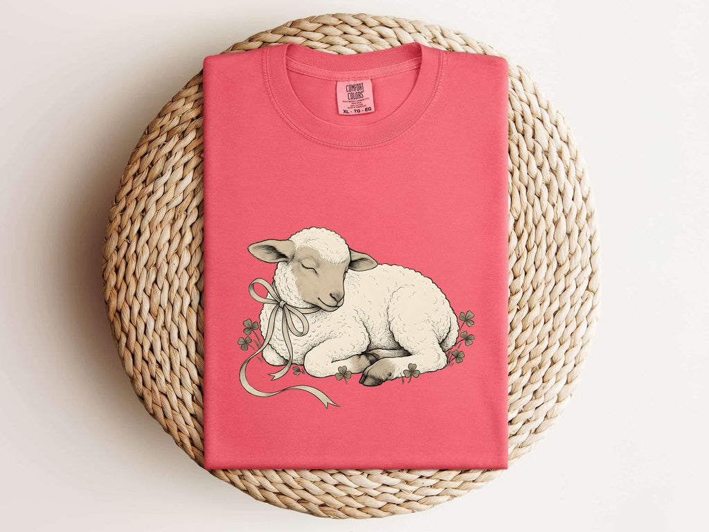 Newborn Lamb Shirt Easter Pet Gift Women Sketch Tee Lamb T-Shirt Easter Fan Sheep Tshirt Animal Graphic Retro Shamrock Tshirt