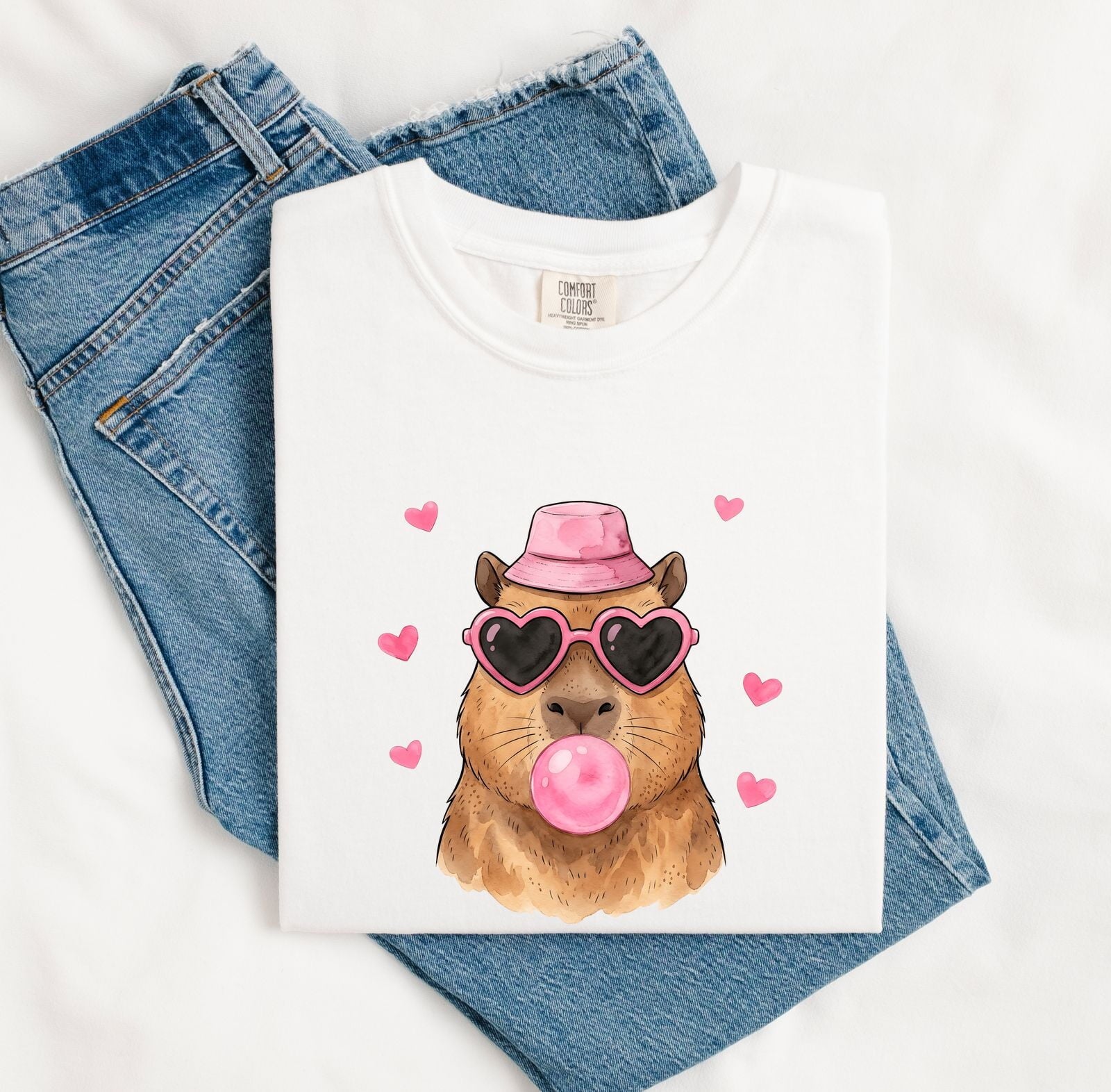 Capybara Shades Shirt Valentine Pet Gift Women Paint Tee Rodent T-Shirt Valentine Fan Artistic Tshirt Animal Graphic Sketch Love Symbols