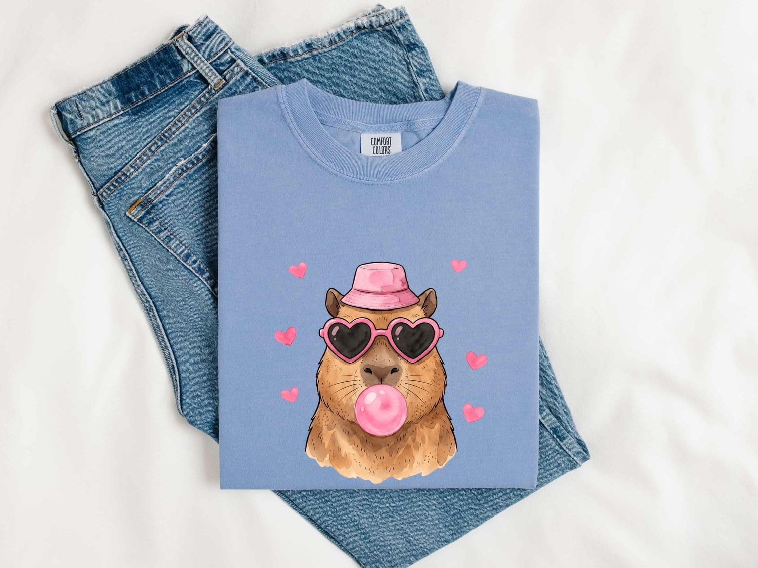 Capybara Shades Shirt Valentine Pet Gift Women Paint Tee Rodent T-Shirt Valentine Fan Artistic Tshirt Animal Graphic Sketch Love Symbols
