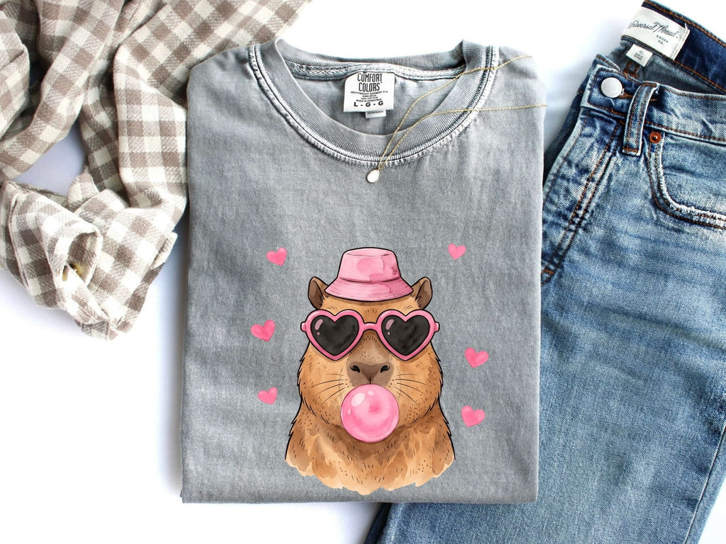 Capybara Shades Shirt Valentine Pet Gift Women Paint Tee Rodent T-Shirt Valentine Fan Artistic Tshirt Animal Graphic Sketch Love Symbols